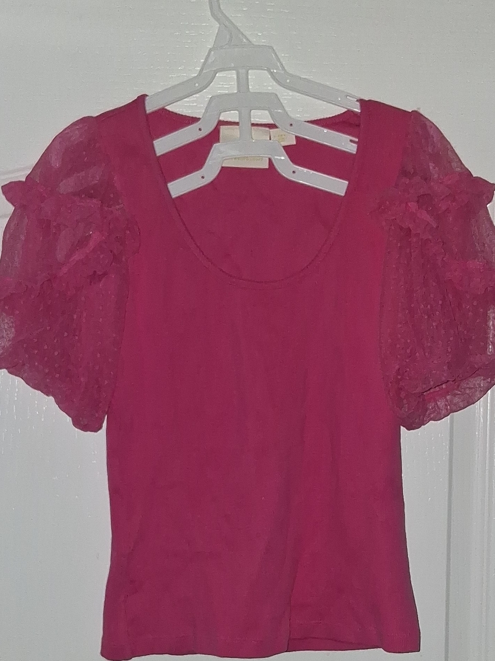 Anthropologie Hot Pink Puff Sleeve Tee